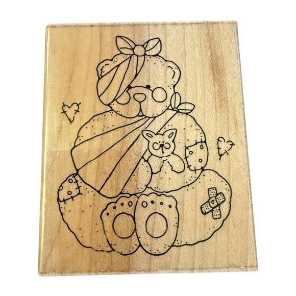 JRL Design Co N 256 Patch Teddy Bear Rubber Stamp EUC - Picture 1 of 3